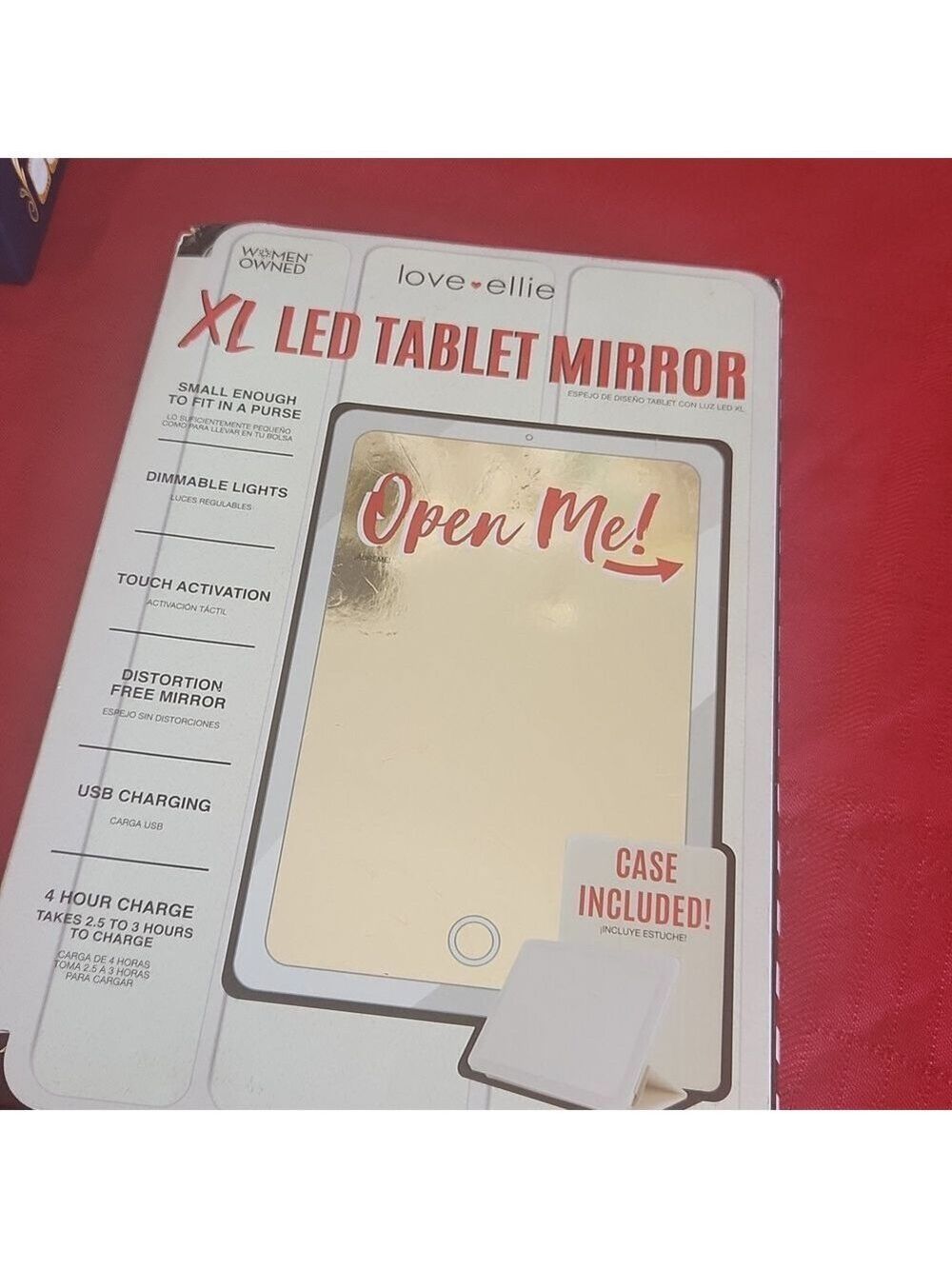 Love Ellie XL LED Tablet Mirror Dimmable‎ Lights USB Charging Case Included